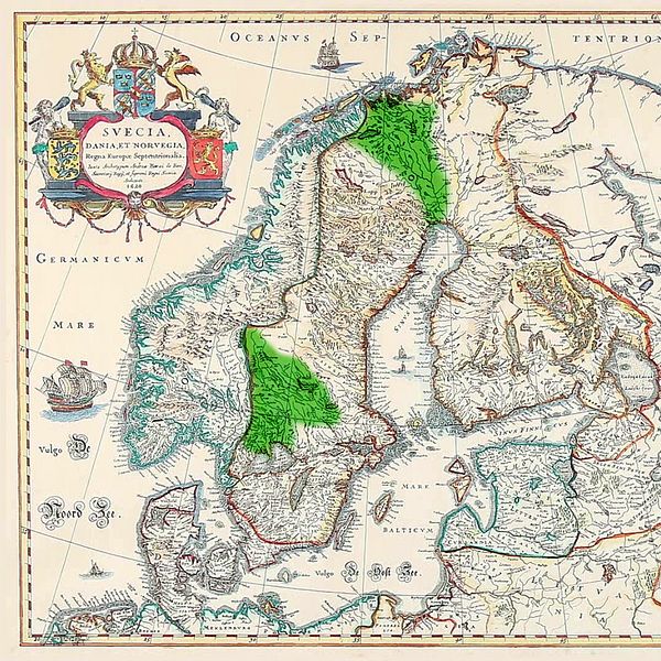 Karta över finsktalande områden i Sverige när Finland var fortfarande en del av Sverige