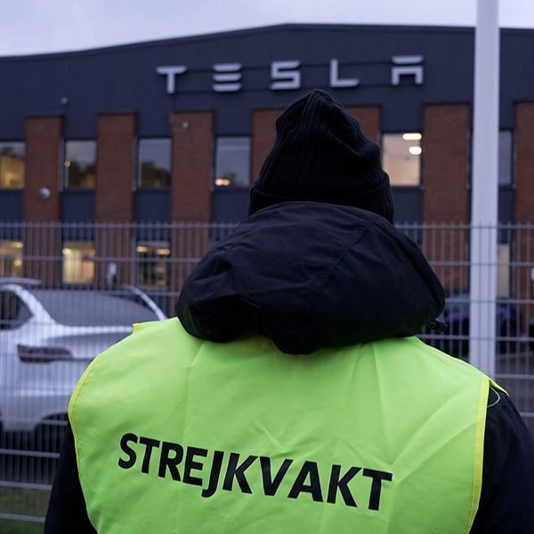 Strejkvakt utanför Teslas kontor.