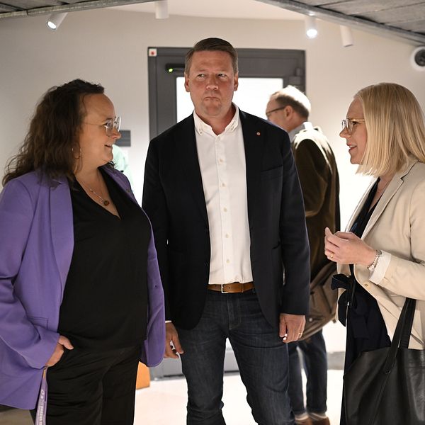 Pressekreterarna Katrin Wissing (MP), Tobias Baudin (S) och Karin Ernlund (C).