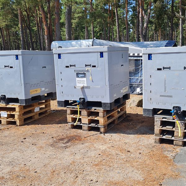 Tre vattentankar vid Rigeleje camping i Kristianstad.