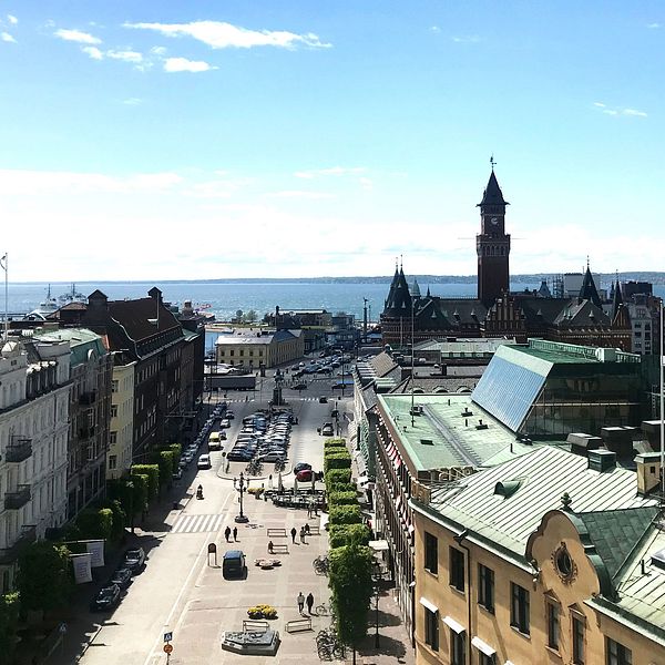 Utsikt från terasstrapporna i Helsingborg.