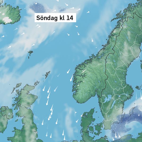 Väderkarta som visar väder i Sverige – prognos för i dag och kommande dagar.