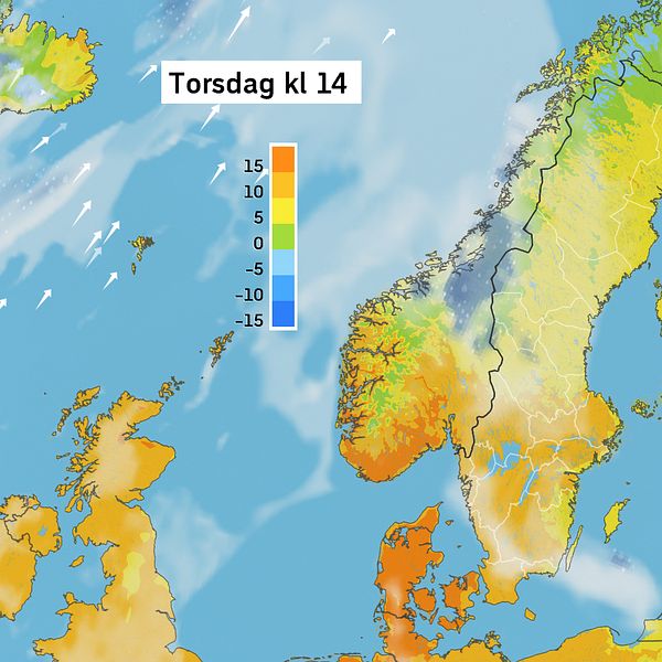 Väderkarta som visar väder i Sverige – prognos för i dag och kommande dagar.