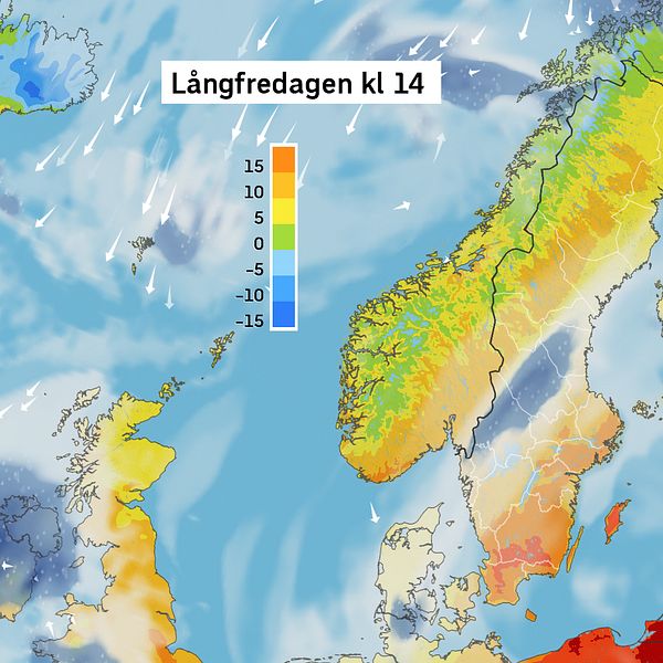 Väderkarta som visar väder i Sverige – prognos för i dag och kommande dagar.