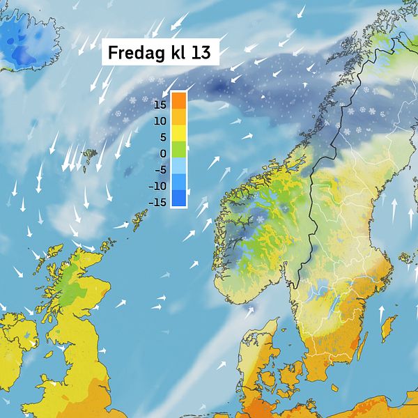 Väderkarta som visar väder i Sverige – prognos för i dag och kommande dagar.
