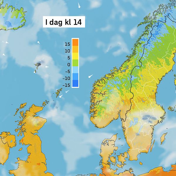Väderkarta som visar väder i Sverige – prognos för i dag och kommande dagar.