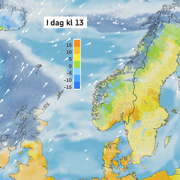 Väderkarta som visar väder i Sverige – prognos för i dag och kommande dagar.