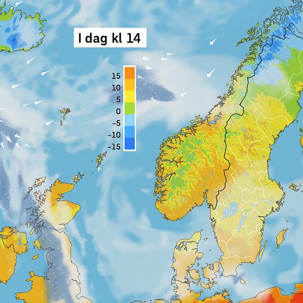 Väderkarta som visar väder i Sverige – prognos för i dag och kommande dagar.
