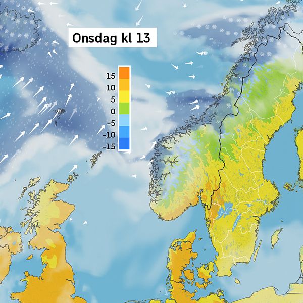 Väderkarta som visar väder i Sverige – prognos för i dag och kommande dagar.