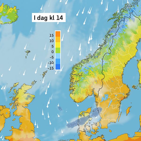 Väderkarta som visar väder i Sverige – prognos för i dag och kommande dagar.