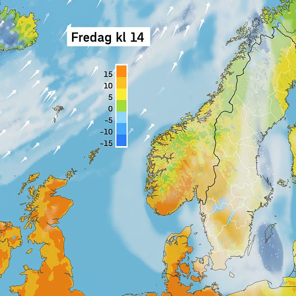 Väderkarta som visar väder i Sverige – prognos för i dag och kommande dagar.