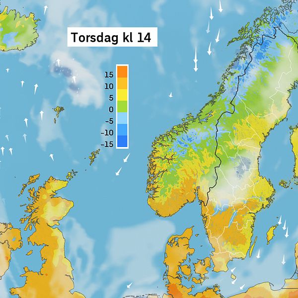 Väderkarta som visar väder i Sverige – prognos för i dag och kommande dagar.