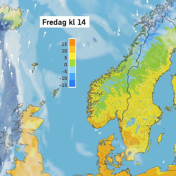 Väderkarta som visar väder i Sverige – prognos för i dag och kommande dagar.