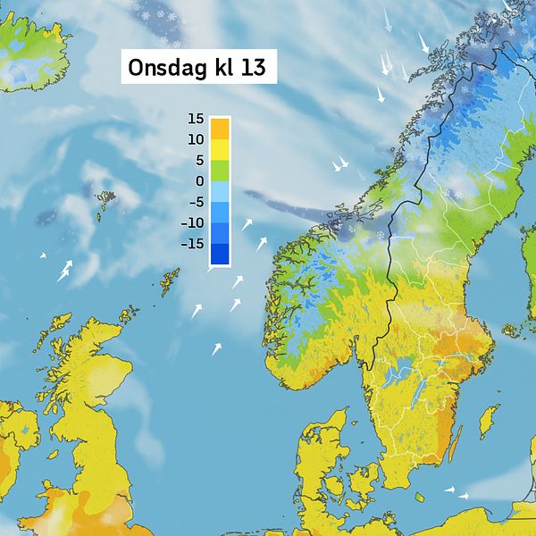 Väderkarta som visar väder i Sverige – prognos för i dag och kommande dagar.