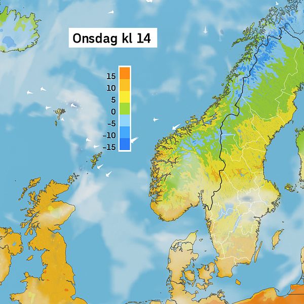 Väderkarta som visar väder i Sverige – prognos för i dag och kommande dagar.