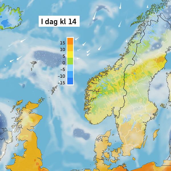 Väderkarta som visar väder i Sverige – prognos för i dag och kommande dagar.