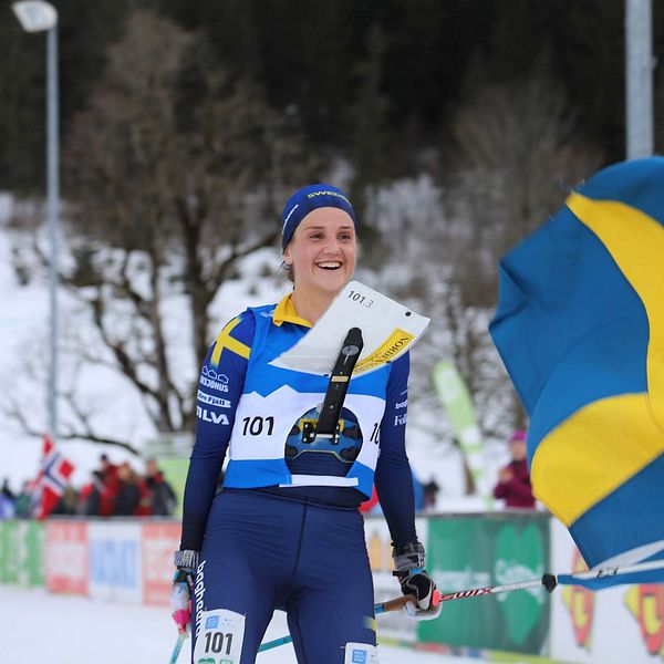Magdalena Olsson vid VM i Ramsau där hon tog fyra medaljer.