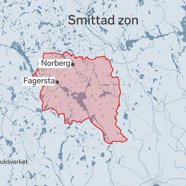 Karta över smittzonen i Dalarna och Västmanland.