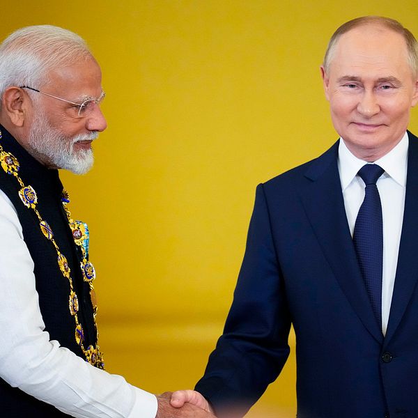 Indiens premiärminister Narendra Modi tillsammans med Rysslands Vladimir Putin.