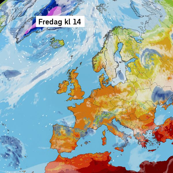 Väderkarta som visar väder i Europa – prognos för de kommande dagarna