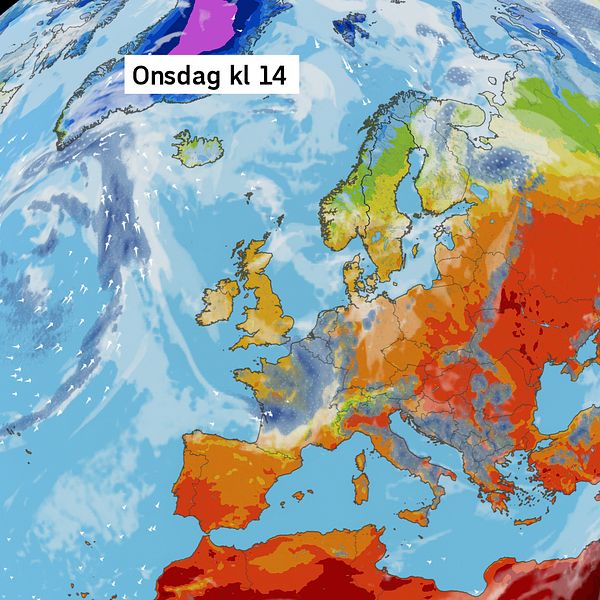 Väderkarta som visar väder i Europa – prognos för de kommande dagarna