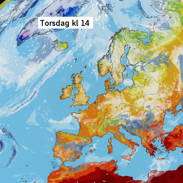Väderkarta som visar väder i Europa – prognos för de kommande dagarna