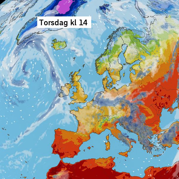 Väderkarta som visar väder i Europa – prognos för de kommande dagarna