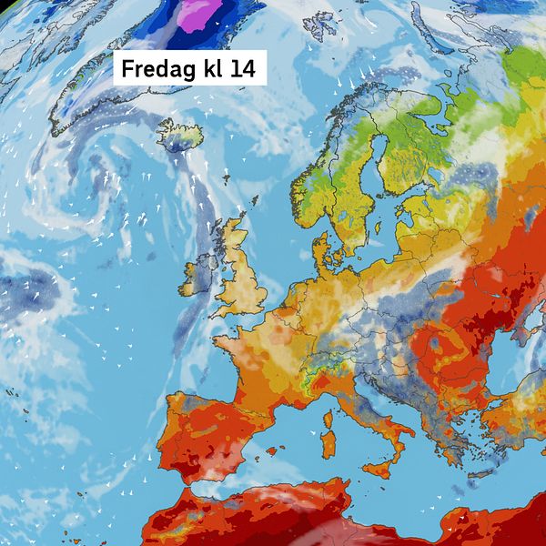 Väderkarta som visar väder i Europa – prognos för de kommande dagarna