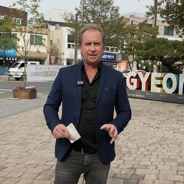 SVT:s Asienkorrespondent Stefan Åsberg rapporterar utomhus i Gyeongju.