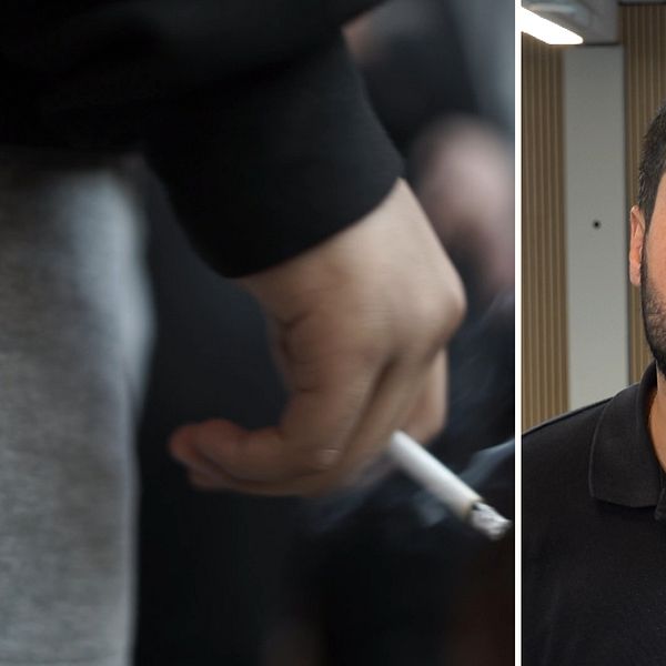 Ung anonym person som styår och röker, SVT:s reporter Kovan Alshawish.