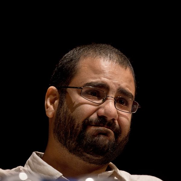 Alaa Abdel Fattah på konferens vid American University i Kairo 2014.