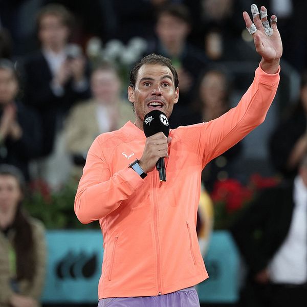 Rafael Nadal höll ett tal till publiken efter uttåget i Madrid.