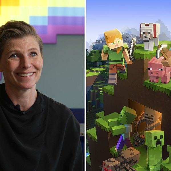 Mojang studios chef Åsa Bredin och en pressbild från Minecraft