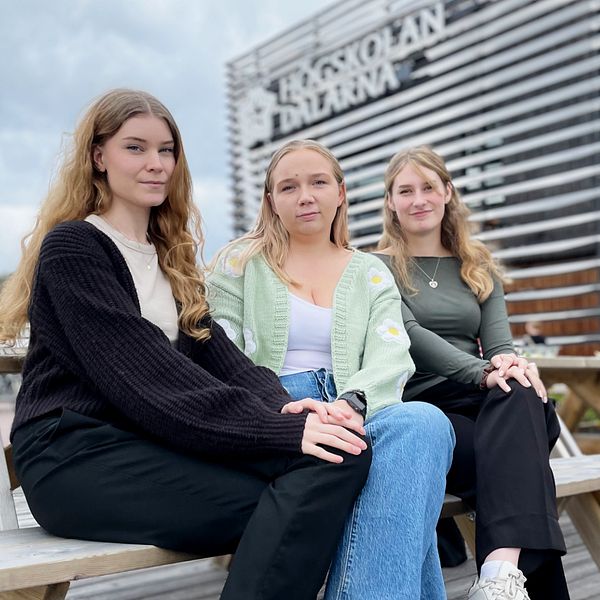 tgre kvinnliga studenter framför högskolan dalarna i falun