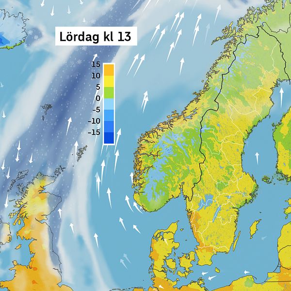 Väderkarta som visar väder i Sverige – prognos för i dag och kommande dagar.