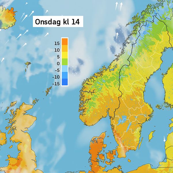 Väderkarta som visar väder i Sverige – prognos för i dag och kommande dagar.