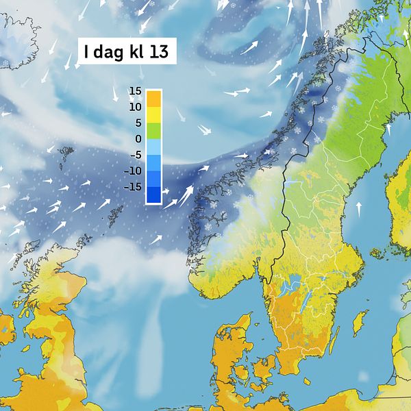 Väderkarta som visar väder i Sverige – prognos för i dag och kommande dagar.