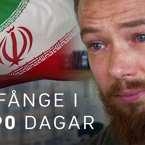 Johan Floderus och en iransk flagga.