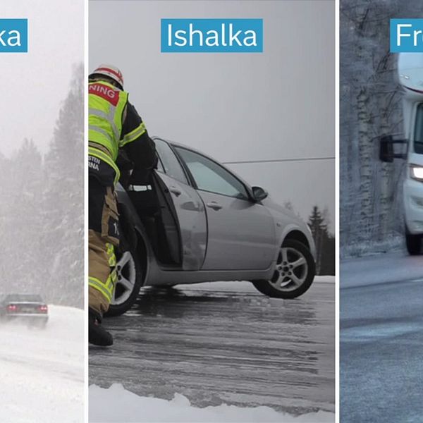 Exempelbilder på snöhalka, ishalka och frosthalka