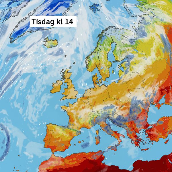 Väderkarta som visar väder i Europa – prognos för de kommande dagarna