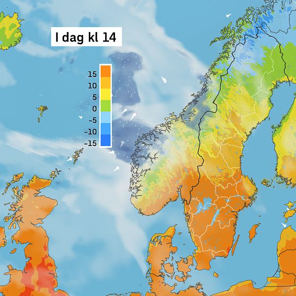 Väderkarta som visar väder i Sverige – prognos för i dag och kommande dagar.