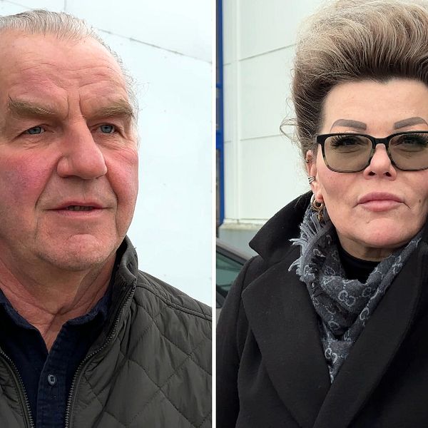 Tvådelad bild. Vänster: man i grön jacka. Höger: kvinna i mörk rock med halsduk.