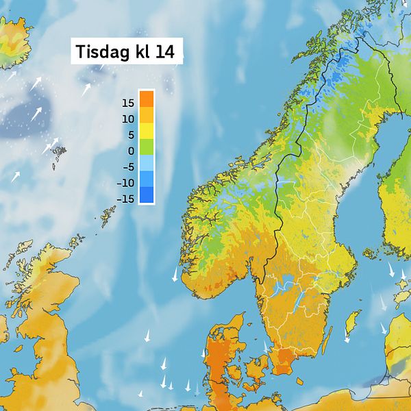 Väderkarta som visar väder i Sverige – prognos för i dag och kommande dagar.