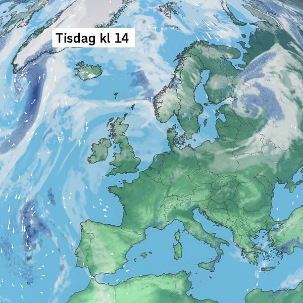 Väderkarta som visar väder i Europa – prognos för de kommande dagarna