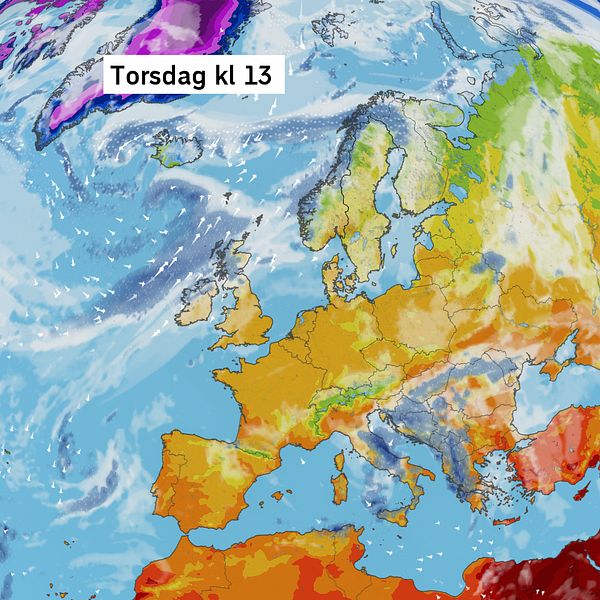 Väderkarta som visar väder i Europa – prognos för de kommande dagarna