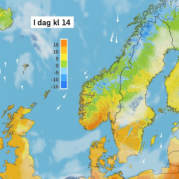 Väderkarta som visar väder i Sverige – prognos för i dag och kommande dagar.