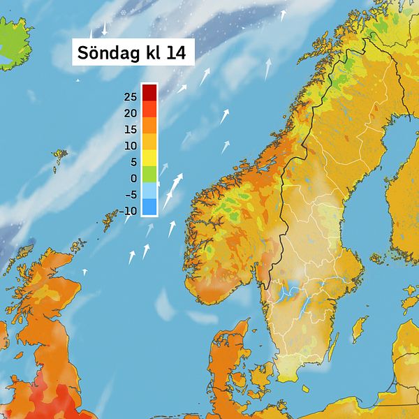 Väderkarta som visar väder i Sverige – prognos för i dag och kommande dagar.
