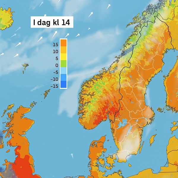 Väderkarta som visar väder i Sverige – prognos för i dag och kommande dagar.