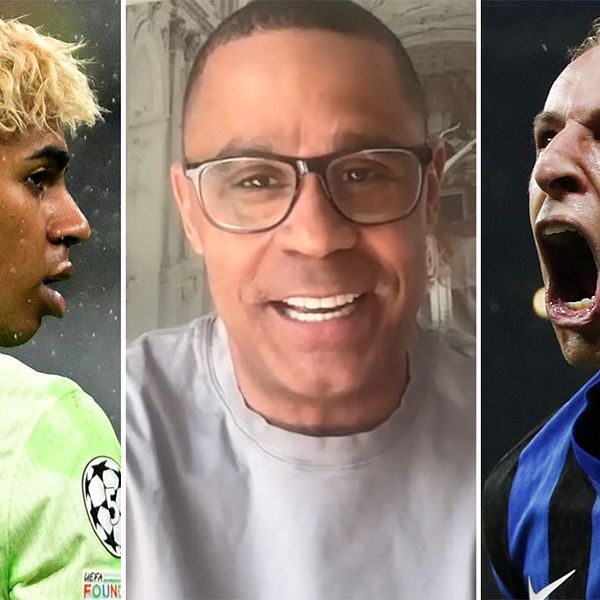 Tredelad bild. Till vänster fotbollsspelare med blå texten Yamal, i mitten person i vit tröja, till höger fotbollsspelare i blåsvart tröja med italiensk flagga.