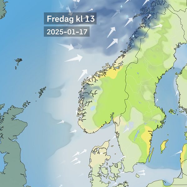 Väderkarta som visar väder i Sverige – prognos för i dag och kommande dagar.